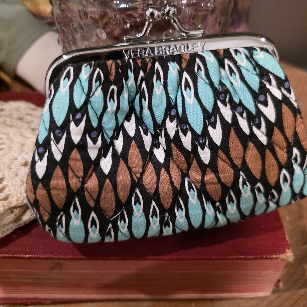 Vera Bradley Teal and Brown Quilted Clutch